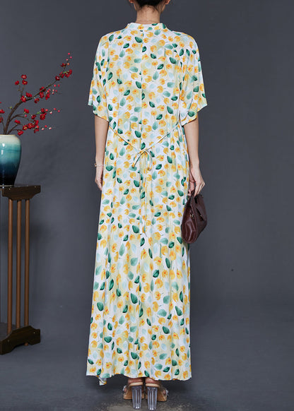 Apricot Tasseled Print Cotton Dress Summer