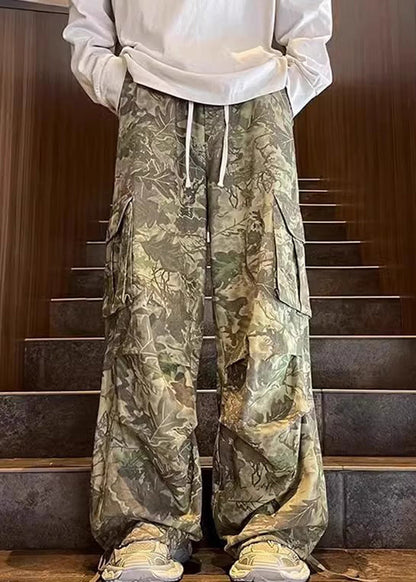 Army Green Pockets Print Pants Summer