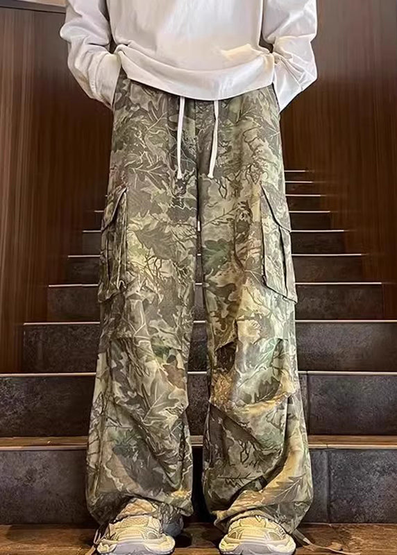 Army Green Pockets Print Pants Summer