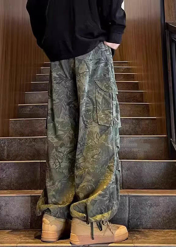Army Green Pockets Print Pants Summer
