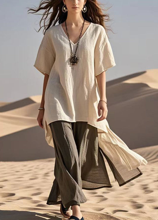 Asymmetrical Patchwork Cotton Fake Two Piece Dress Summer