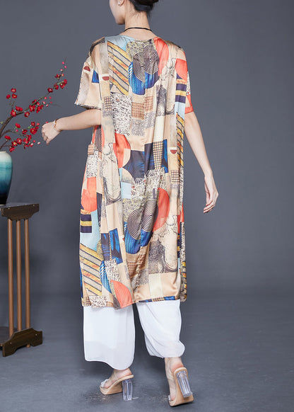 Beige Print Pockets Silk Holiday Dress Summer