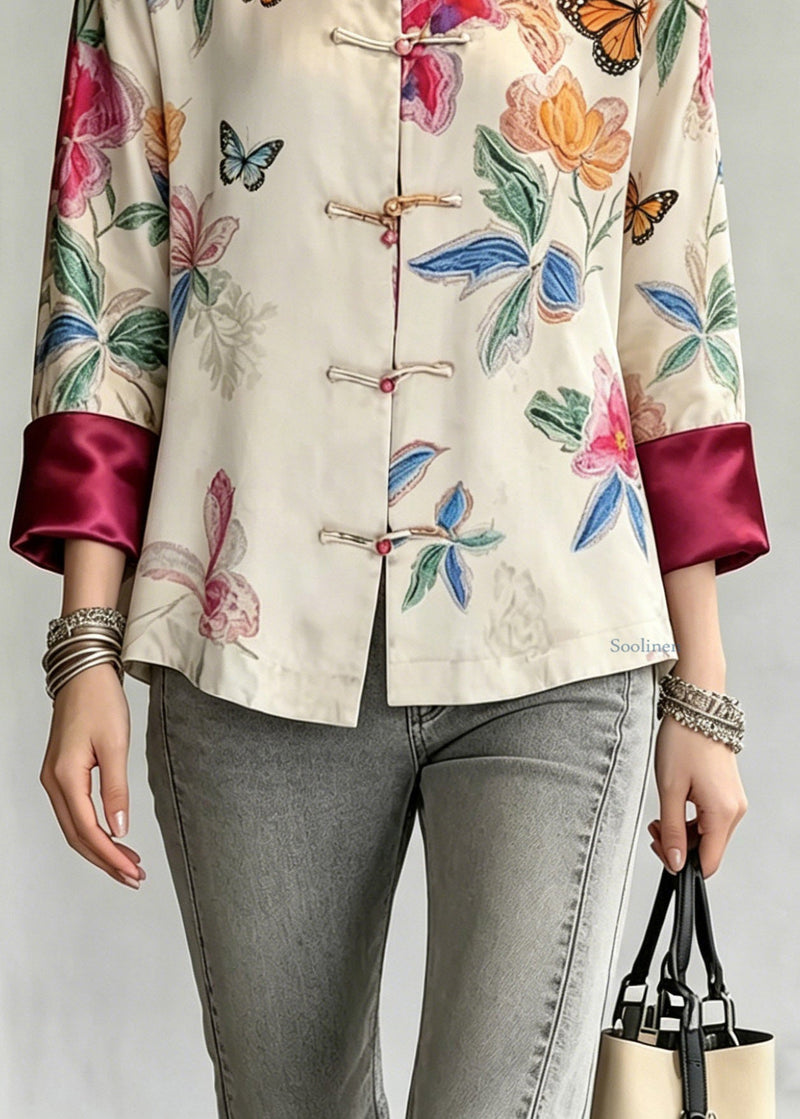 Beige Stand Collar Button Shirts Fall