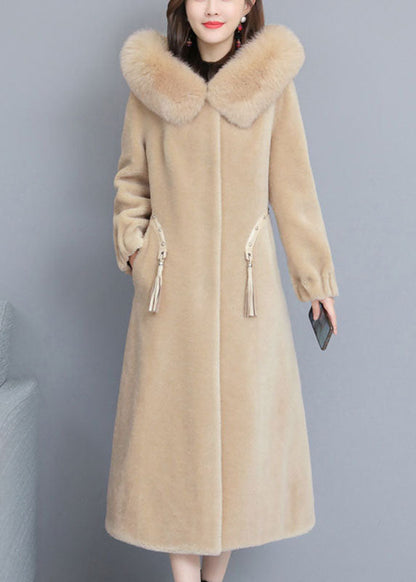 Beige Nail Bead Thick Winter Long Sleeve Parka