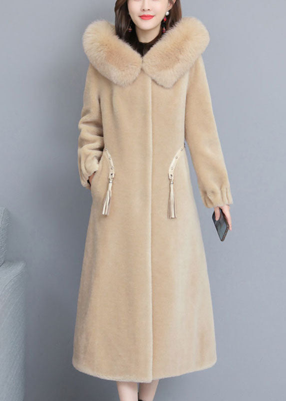 Beige Nail Bead Thick Winter Long Sleeve Parka