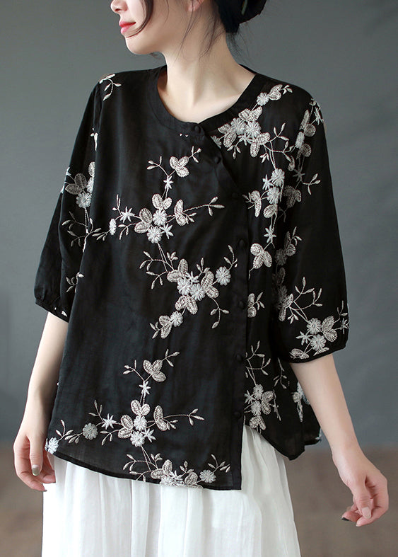 Green Texture Asymmetrical Button Patchwork Linen Shirt Summer