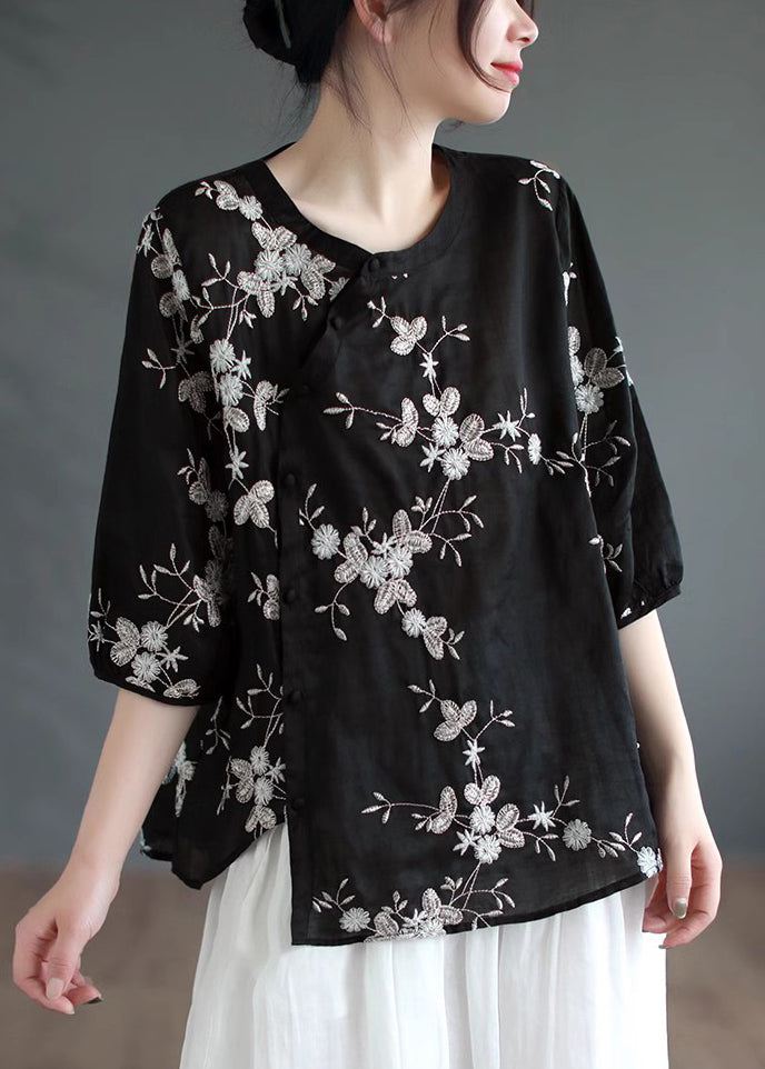 Green Texture Asymmetrical Button Patchwork Linen Shirt Summer