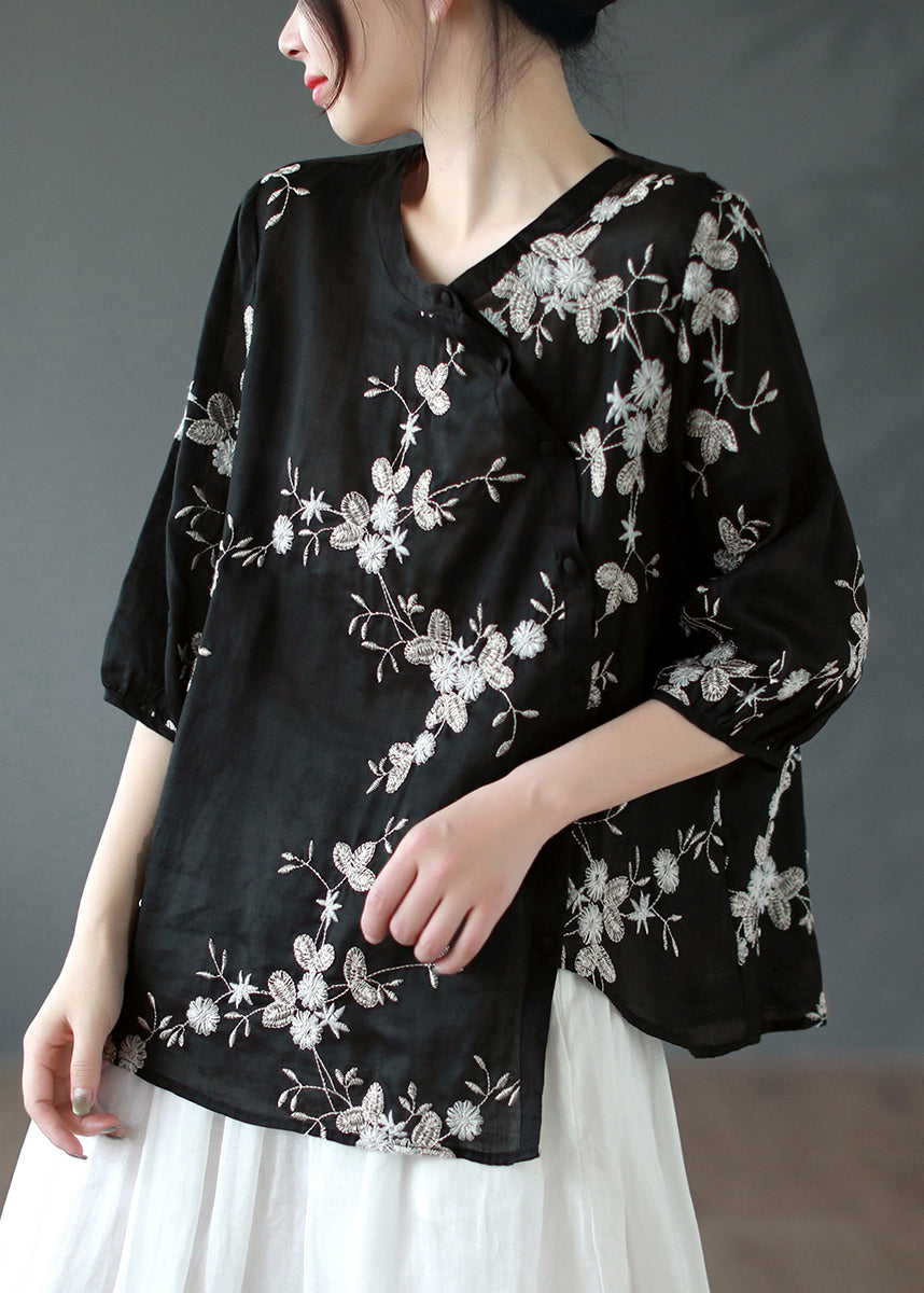 Green Texture Asymmetrical Button Patchwork Linen Shirt Summer