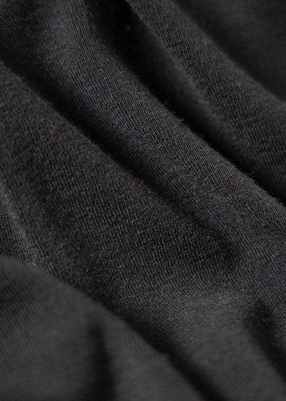 Black Asymmetrical Chinese Button Patchwork Cotton T Shirts Tops Summer