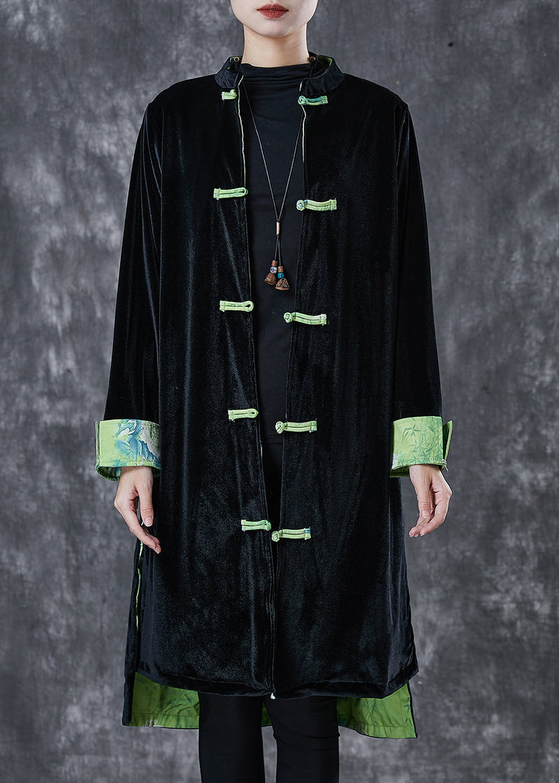 Black Chinese Button Silk Velvet Coat Outwear Spring