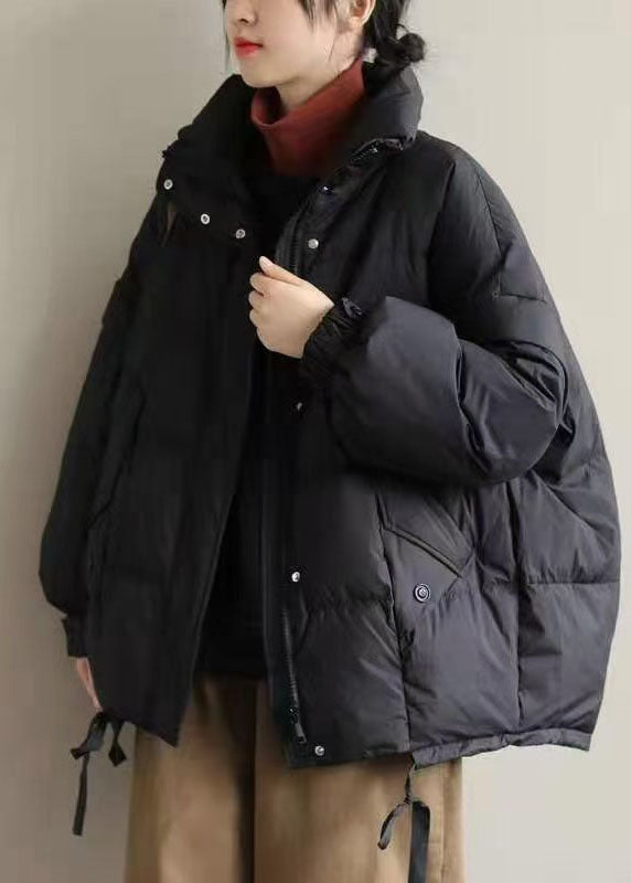 Black Cinched Duck Down Coat Winter