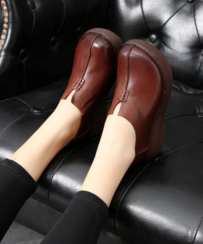 Black Cowhide Leather Flat Feet Shoes Platform Platform Flat Shoes