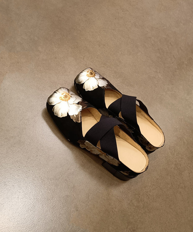 Black Cowhide Leather Splicing Slide Sandals