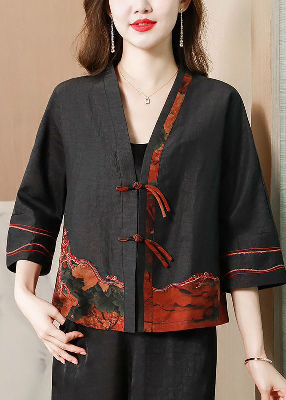 Black Embroideried Chinese Button Silk Jacket Bracelet Sleeve