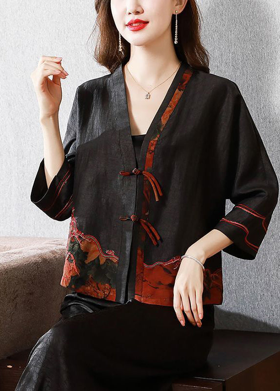 Black Embroideried Chinese Button Silk Jacket Bracelet Sleeve