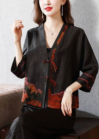 Black Embroideried Chinese Button Silk Jacket Bracelet Sleeve