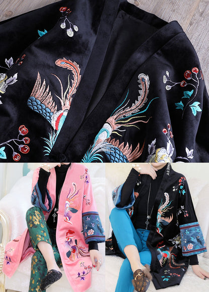 Black Embroideried Patchwork Velour Parka Winter