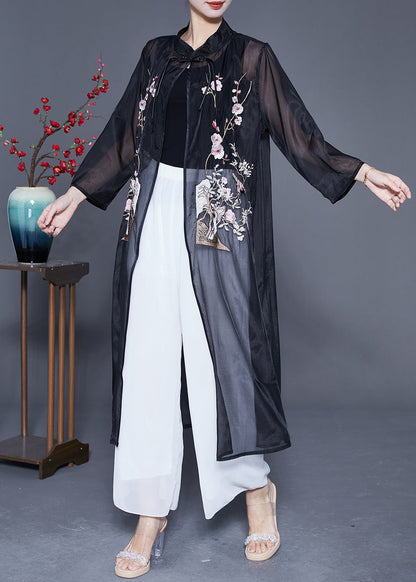 Black Embroideried Tassel Tulle Upf 50+ Cardigan Summer