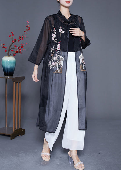 Black Embroideried Tassel Tulle Upf 50+ Cardigan Summer