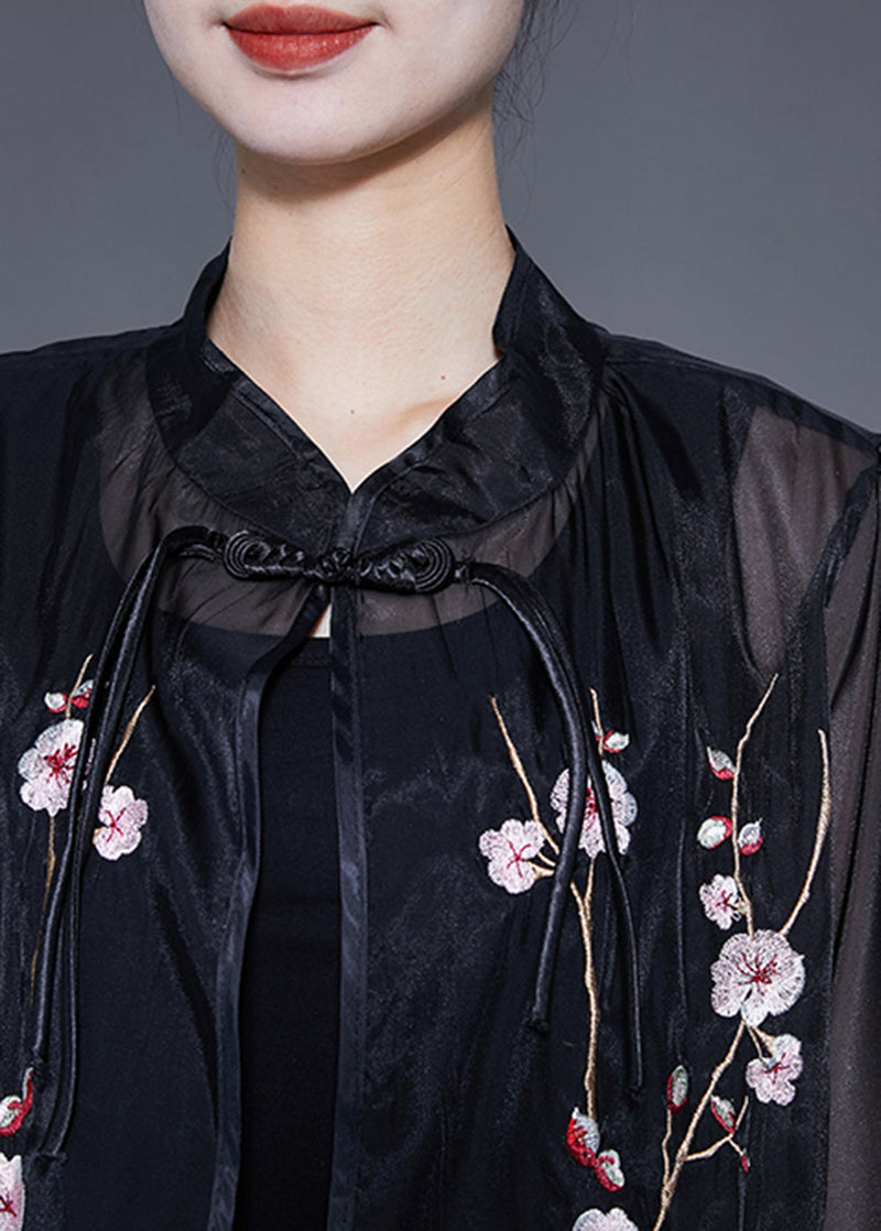 Black Embroideried Tassel Tulle Upf 50+ Cardigan Summer