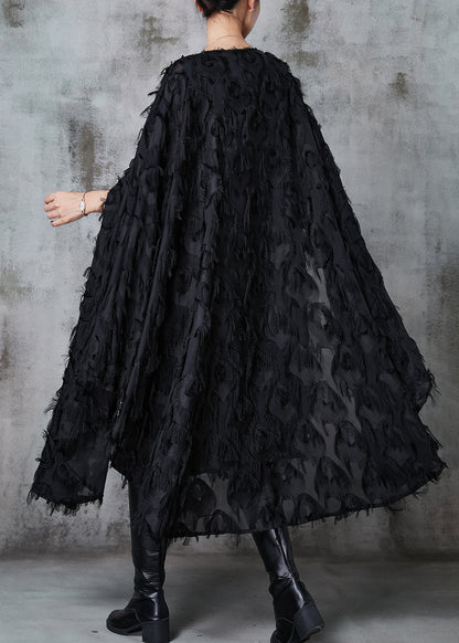 Black Fluffy Cotton Vacation Dresses Cloak Sleeves