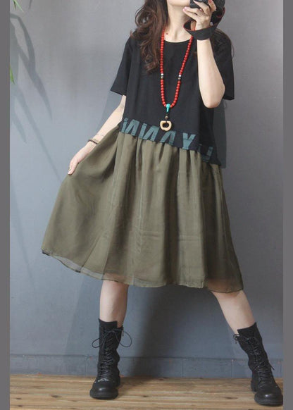Black Graphic Patchwork Green Dress Summer