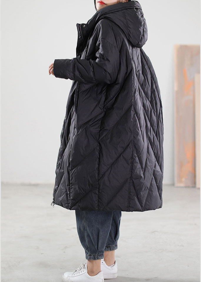Black Hooded Drawstring Duck Down Winter Coats