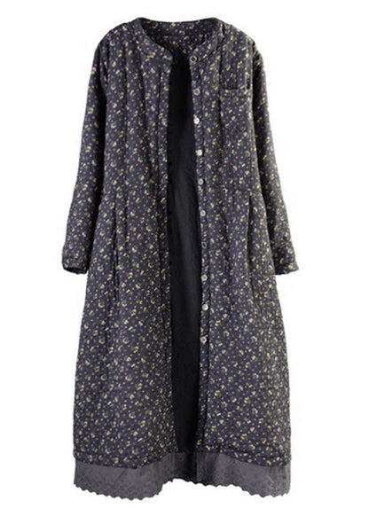 Black Lace Patchwork Fine Cotton Filled Witner Coats Lengthen