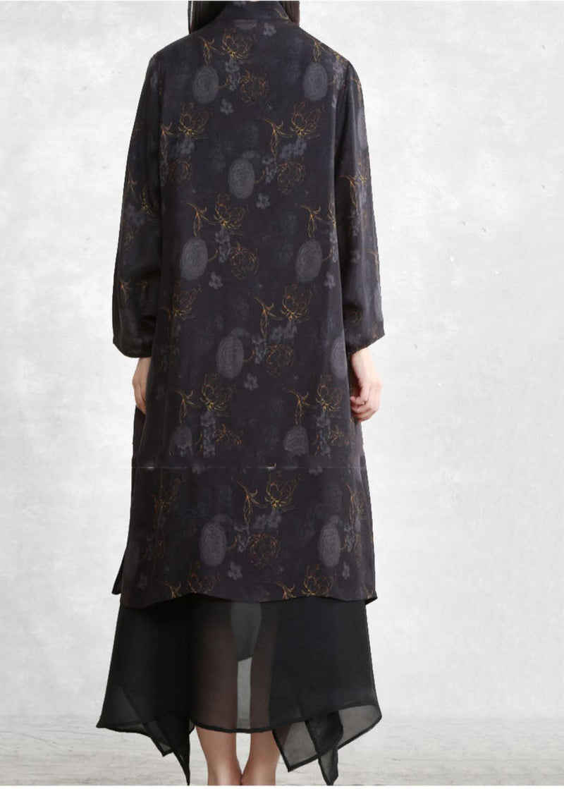 Black Mandarin Collar Tulle Patchwork Fake Two Piece Dress Long Sleeve