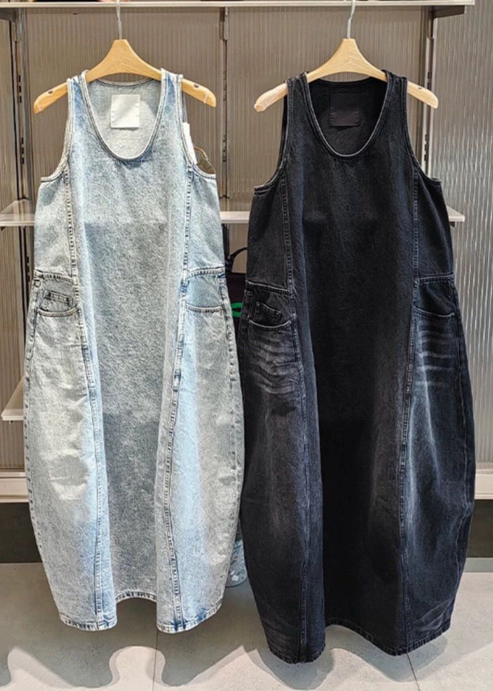 Black Original Design Pockets Long Dress Sleeveless
