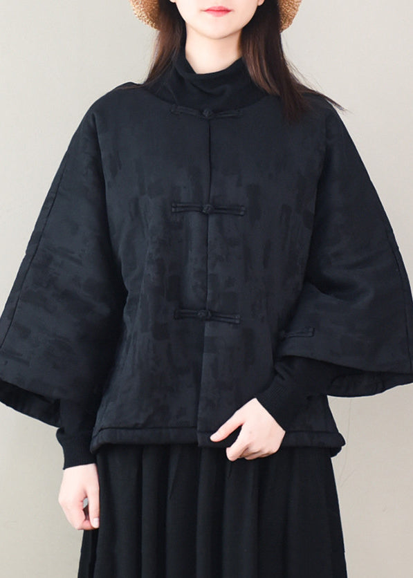 Black Oversized Jacquard Fine Cotton Filled Puffer Jacket Winter