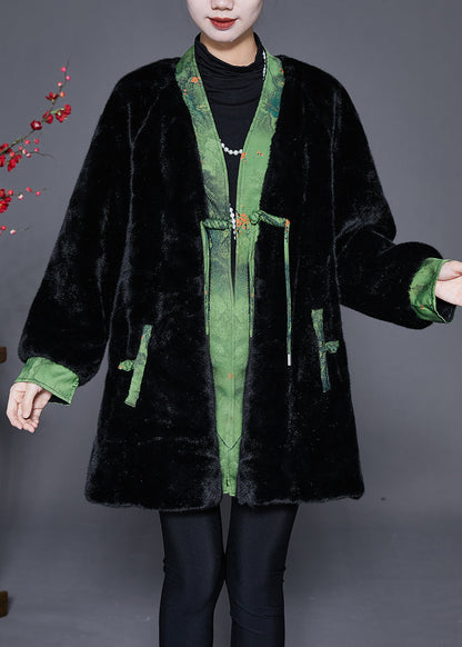 Black Oversized Patchwork Mink Velvet Coats Winter