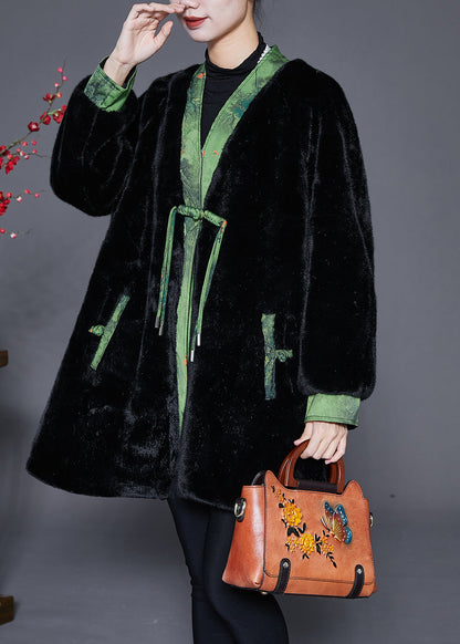 Black Oversized Patchwork Mink Velvet Coats Winter