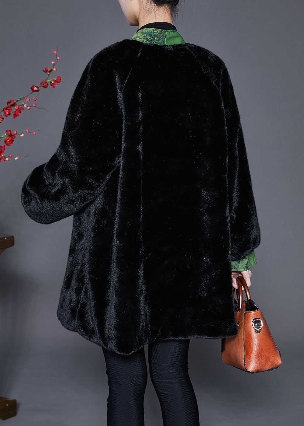 Black Oversized Patchwork Mink Velvet Coats Winter
