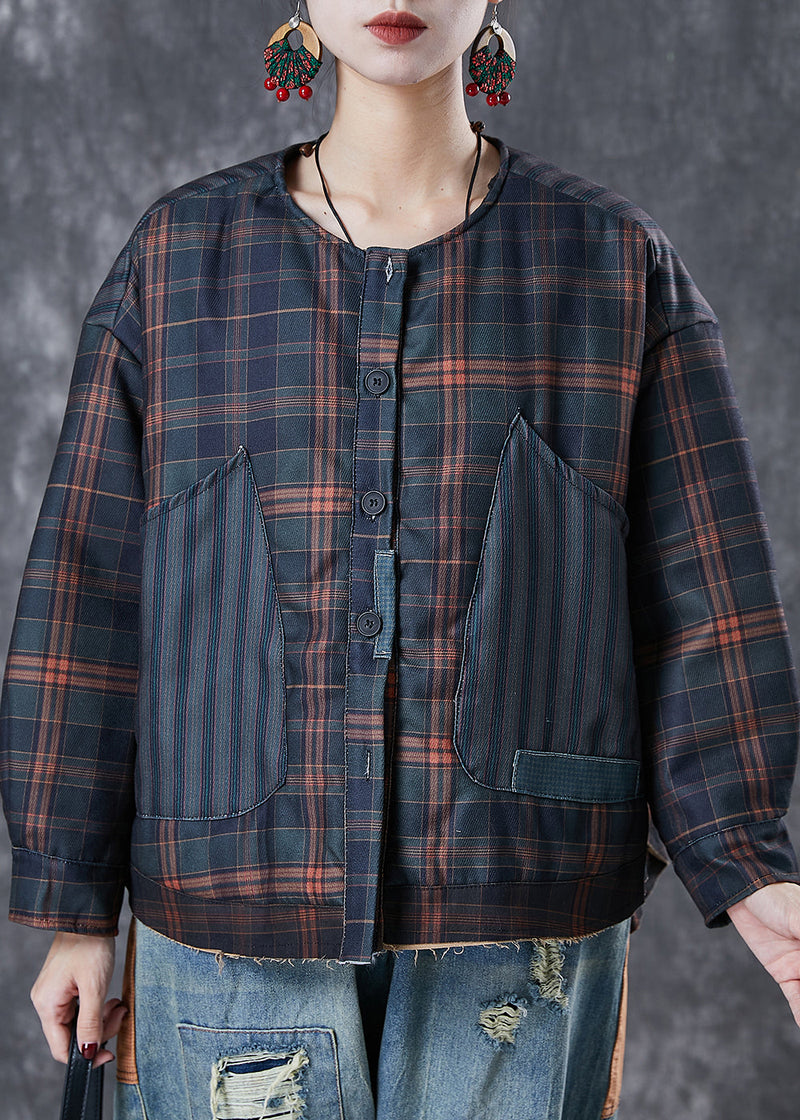 Black Oversized Patchwork Plaid Fine Cotton Filled Coats Spring