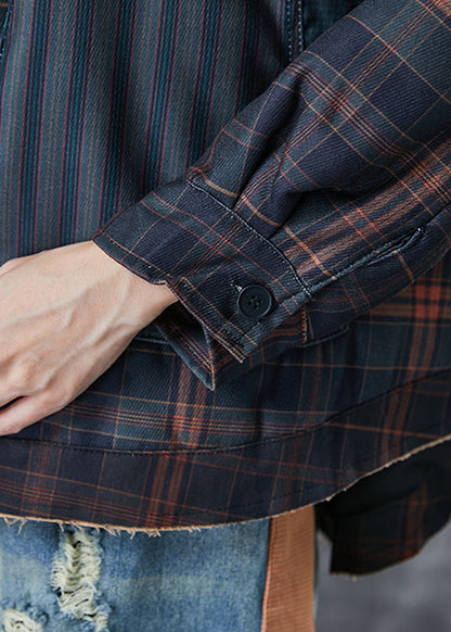 Black Oversized Patchwork Plaid Fine Cotton Filled Coats Spring