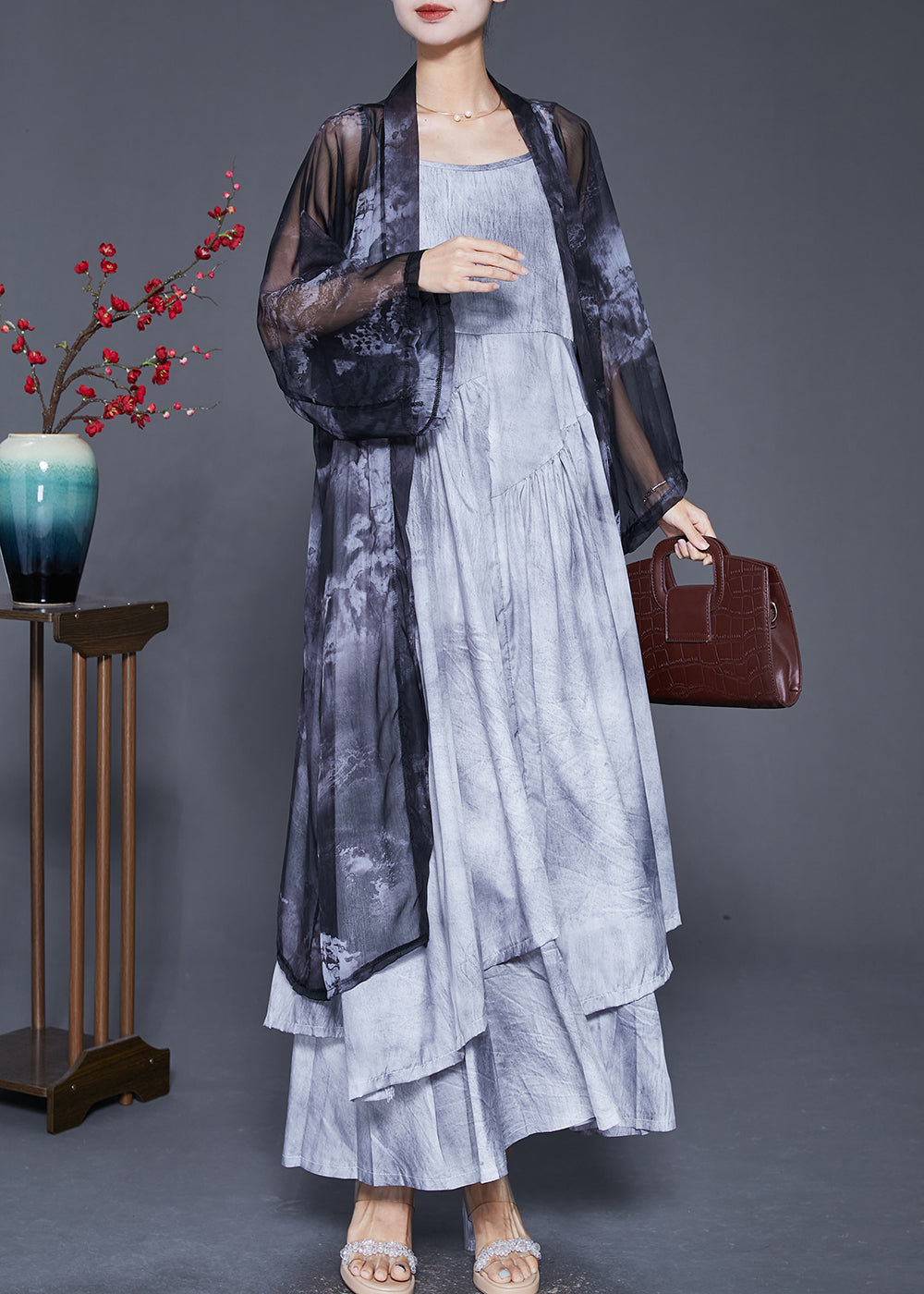 Black Oversized Tie Dye Chiffon Cardigans Summer