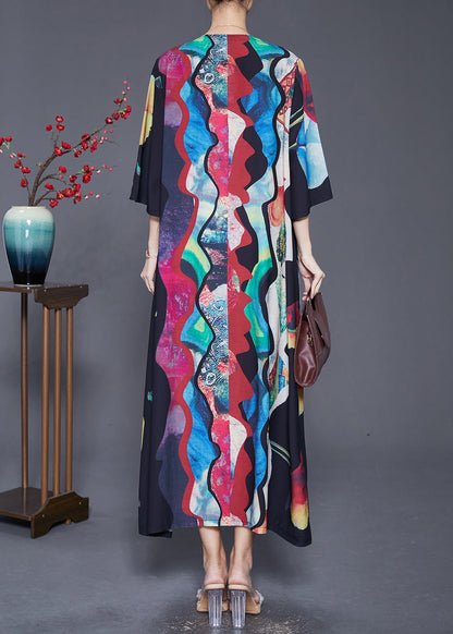 Black Oversized Wrinkled Print Chiffon Long Dress Summer