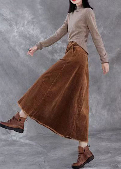 Black Pockets Elastic Waist Corduroy Skirts Spring