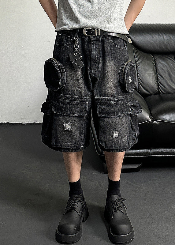 Black Pockets High Waist Denim Shorts Summer