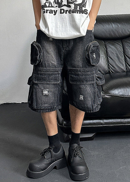 Black Pockets High Waist Denim Shorts Summer