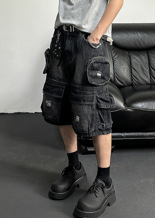Black Pockets High Waist Denim Shorts Summer