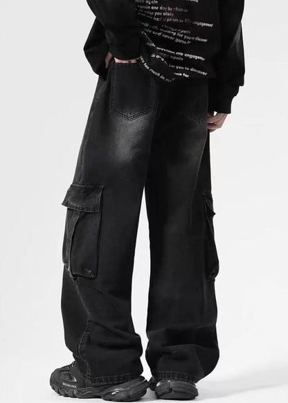 Black Pockets High Waist Denim Pants Spring