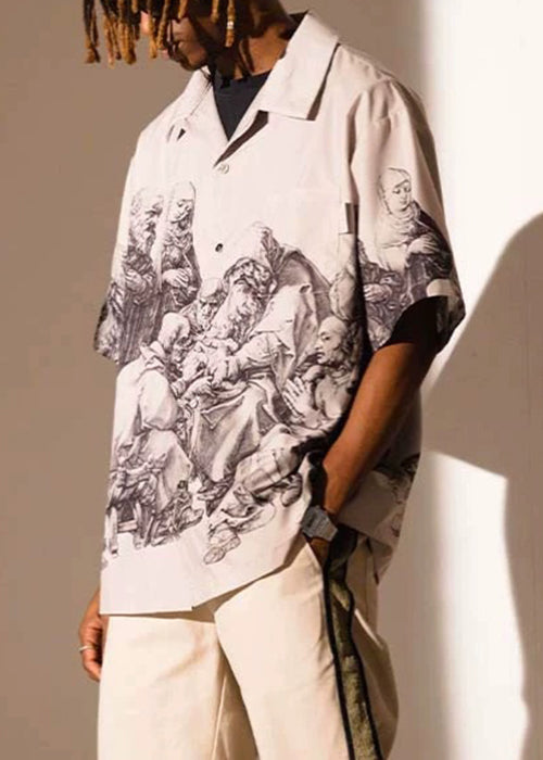 Black Print Button Cotton Shirts Summer