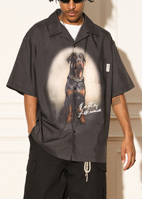 Black Print Button Cotton Shirts Summer