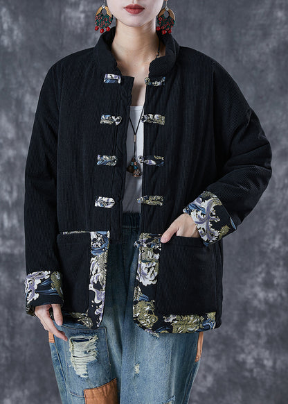 Black Print Patchwork Fine Cotton Filled Parker Winter Warm