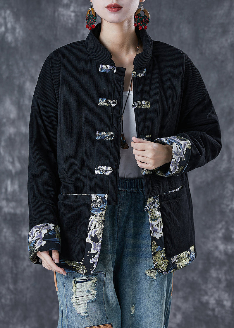 Black Print Patchwork Fine Cotton Filled Parker Winter Warm