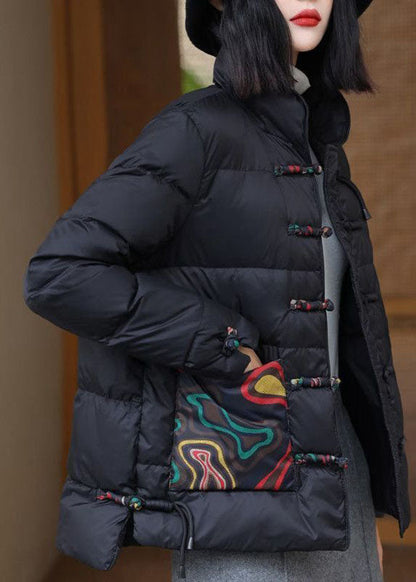 Black Stand Collar Pockets Print Duck Down Canada Goose Jacket Winter