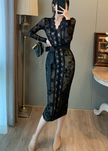 Black Tunic Lace Wraped Dress Summer