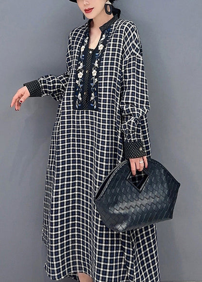 Black V Neck Plaid Holiday Dress Spring
